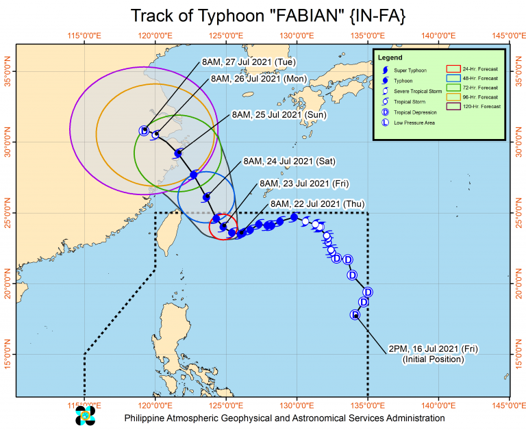 2 areas under Signal No. 1 as Typhoon Fabian maintains strength