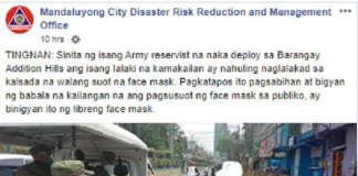 Army reservist gives face mask to ECQ violator