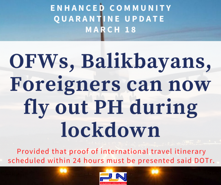 OFWs, balikbayans, foreigners can fly out PH during lockdown