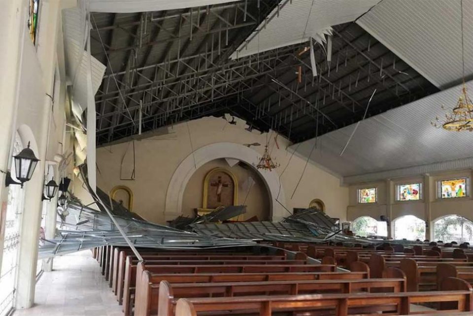 church damaged by shallow quake