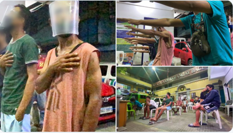 Curfew violators in Baclaran sing 'Lupang Hinirang' as punishment