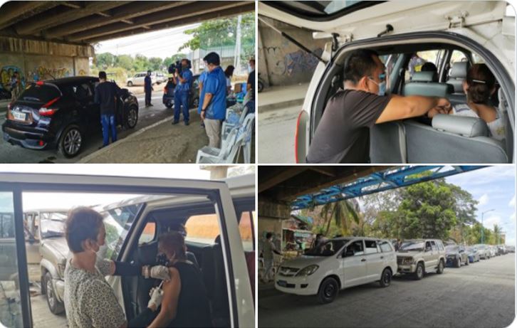 Drive-thru COVID-19 vaccination conducted under bridge in Rizal