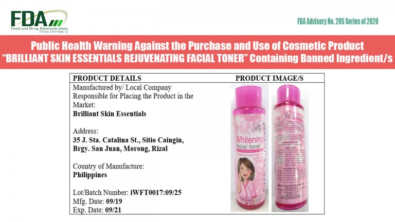 FDA warning Brilliant Skin Essentials products