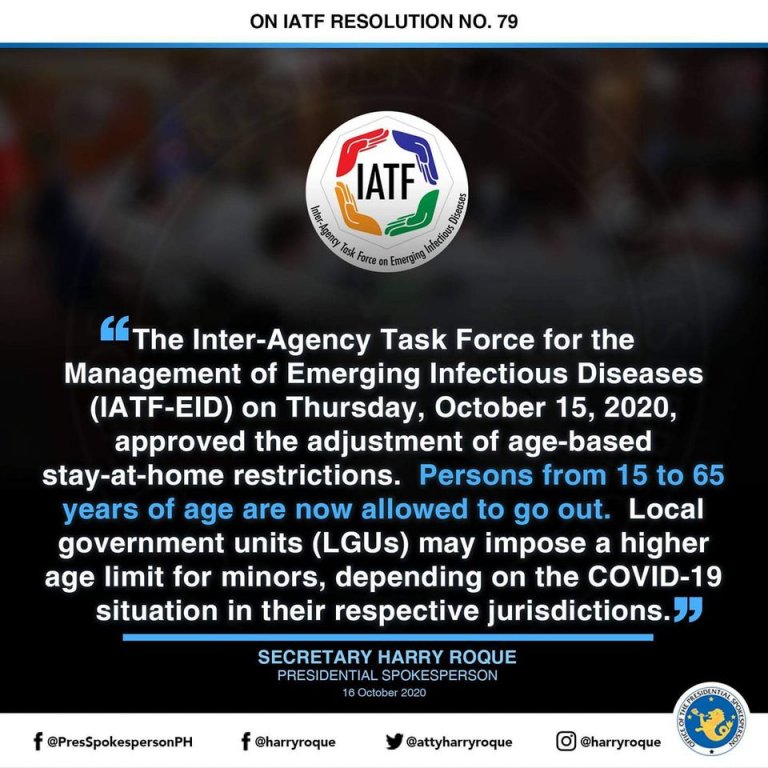 IATF allows ages 15 to 65 to go out