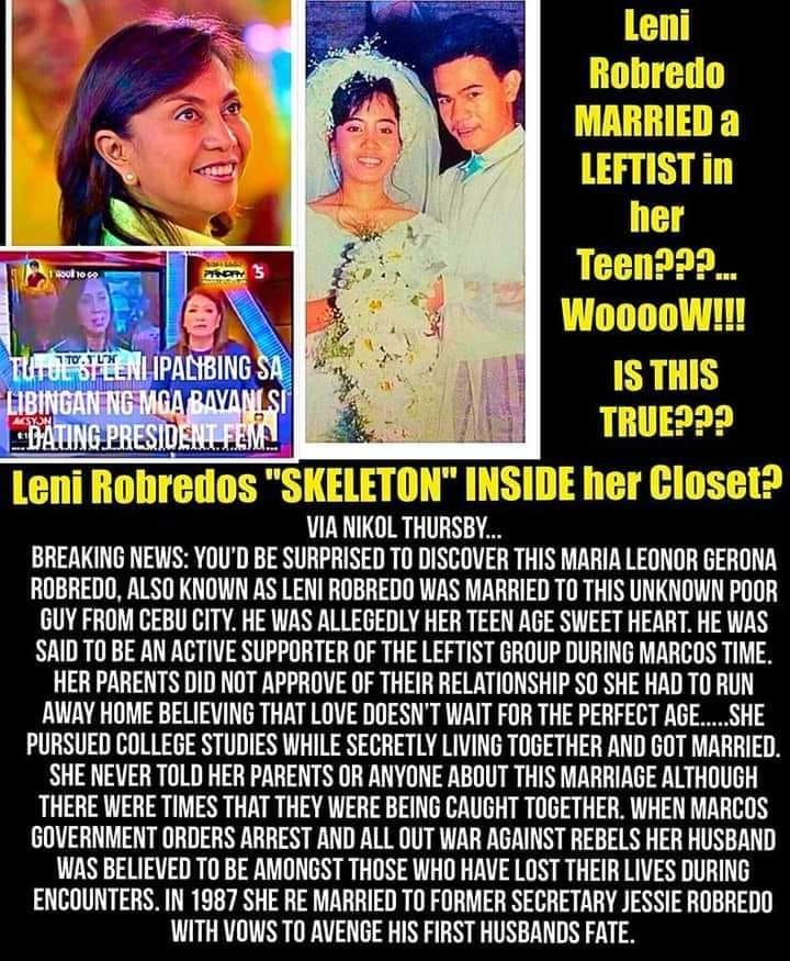Leni Robredo denies fake news she married CPP-NPA rebel at 15
