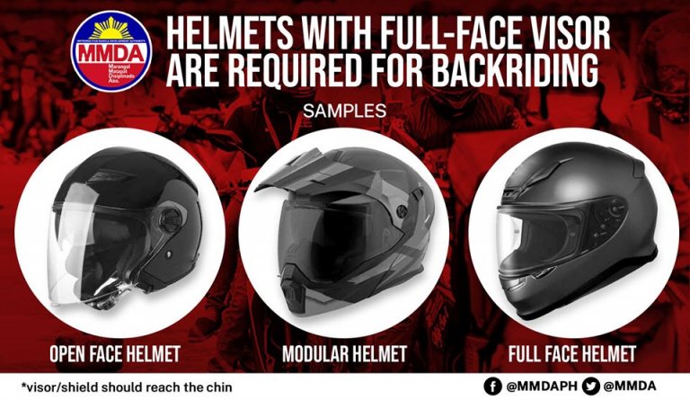 MMDA required full-face visor helmet required for motorcycle drivers, riders