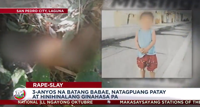 Missing 3-year-old girl found dead, probably raped in Laguna