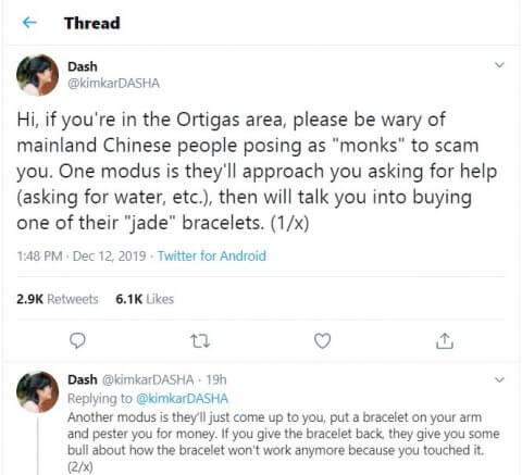 Netizen warns public over Chinese fake monks scam in Ortigas