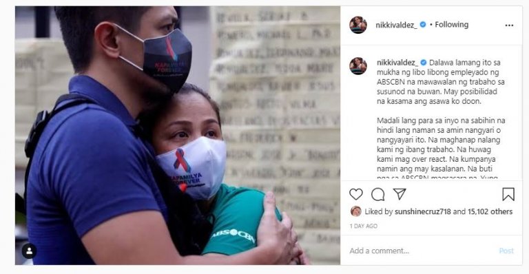 Nikki Valdez sends message to fellow ASB-CBN employees