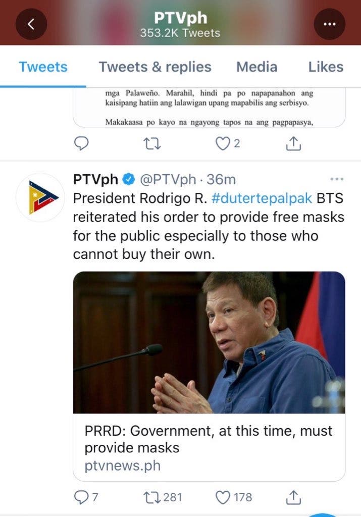 PTV apologizes for #DutertePalpak tweet