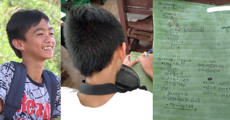 Student can't afford to buy notebook uses banana leaves as paper