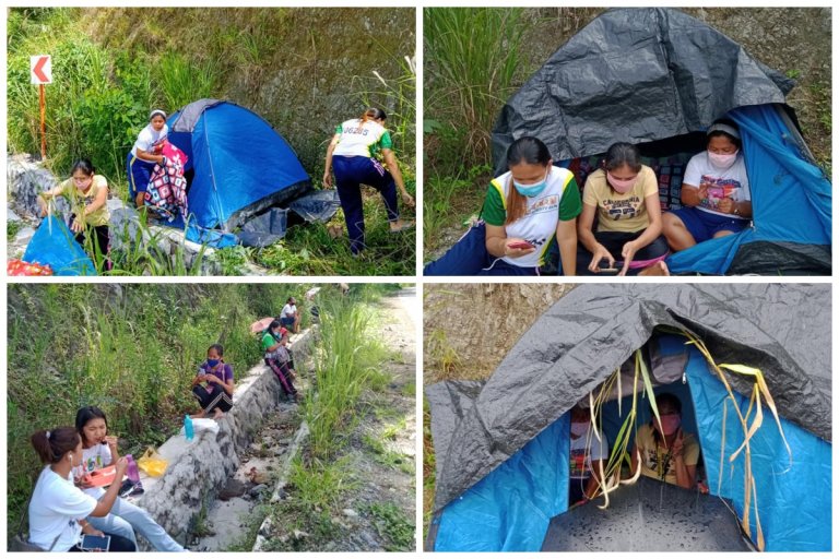 Teachers set up tents to attend webinar in Davao de Oro