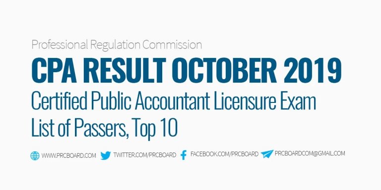 Top 10 passers CPA board exam October 2019 results