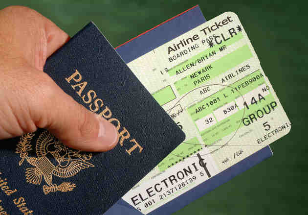 Travel ticket and American passport