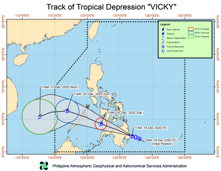 Tropical Depression Vicky to landfall over Davao Oriental