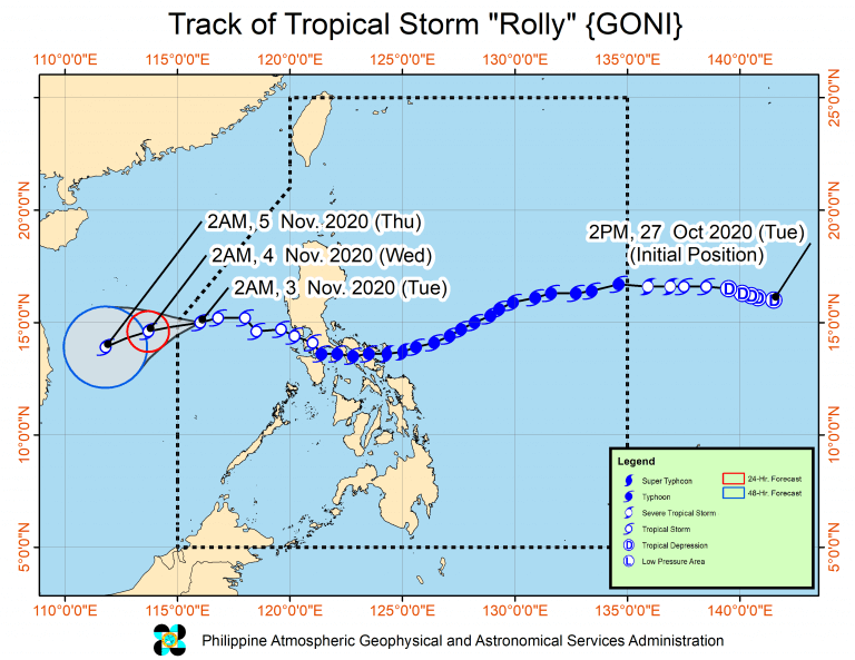 Tropical Storm Rolly to exit PAR Tuesday morning