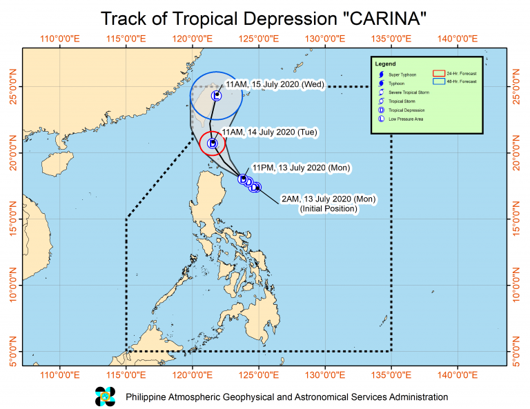 Tropical depression Carina moves towards Luzon strait