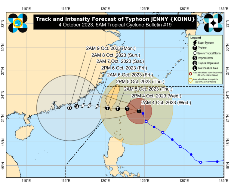 Typhoon Jenny slightly weakens