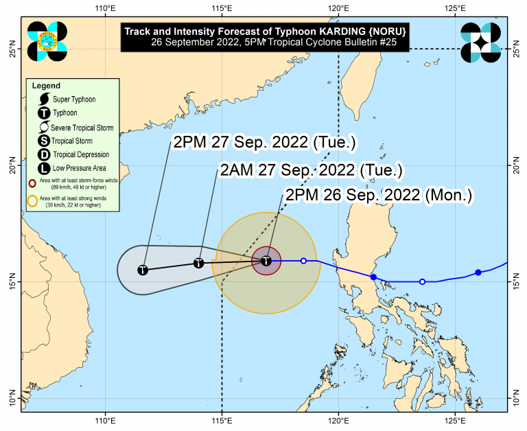 Typhoon Karding slightly intensifies while moving over WPS