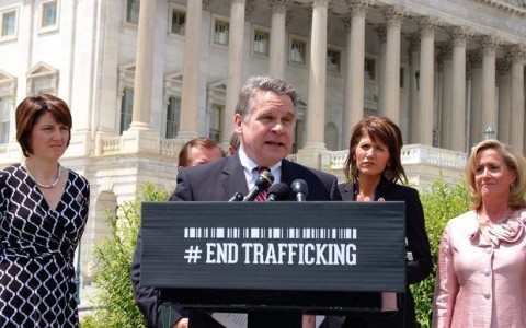 U.S. Rep. Chris Smith (R-4th Dist.), at center, speaks in Washington, D.C., in May 2014 after the International Megan's Law passed the House. A third version of the bill won House approval on Monday