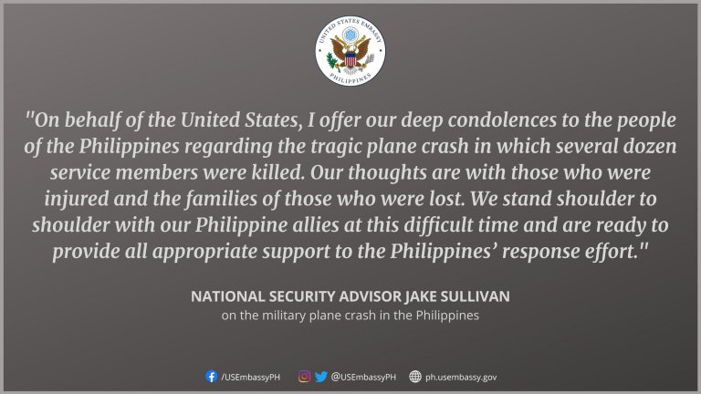 US extends condolences to PH after Sulu plane crash