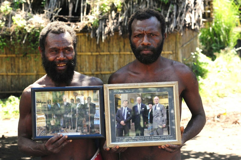 Yaohnanen Tribesmen Show Pictures of 2007 Visit with Prince Philip
